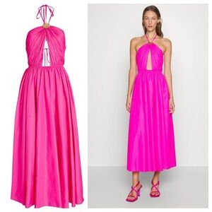 Staud Danielle Nylon Midi Dress sz: 0 Bougainvillea Pink Halter Cutout Resort